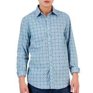 Club Room Mens Lopin Foulard Collared Blue Button Down Shirt Blue Small NWT